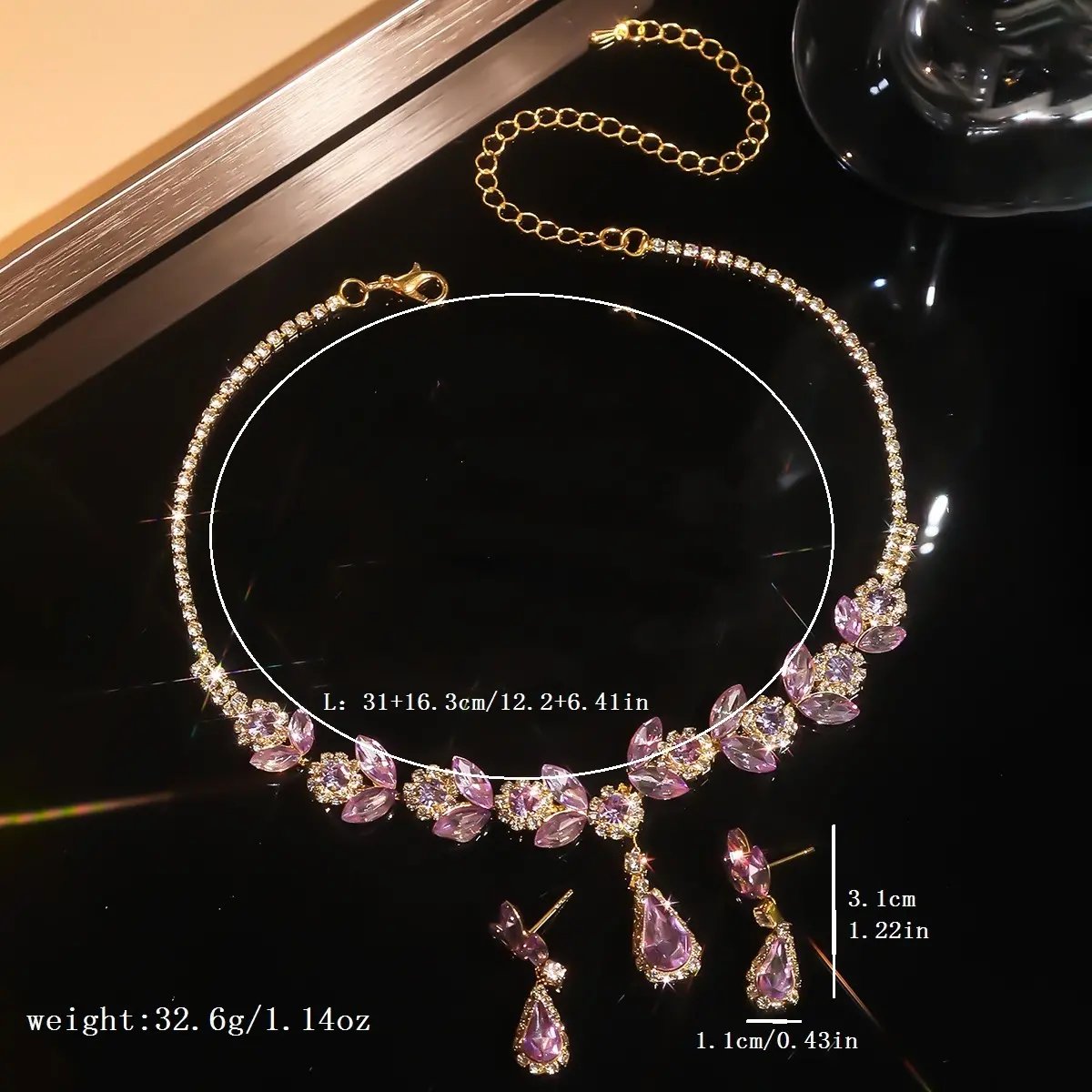 💎New diamond teardrop necklace and earrings set