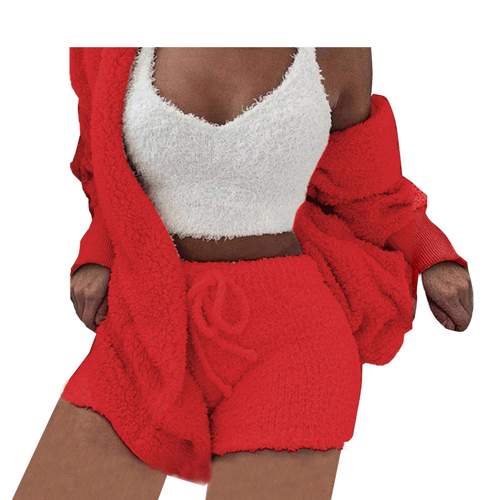 Womens Sexy Fuzzy 3 Piece Outfits Pajamas Loungewear
