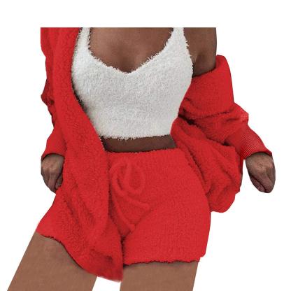Womens Sexy Fuzzy 3 Piece Outfits Pajamas Loungewear