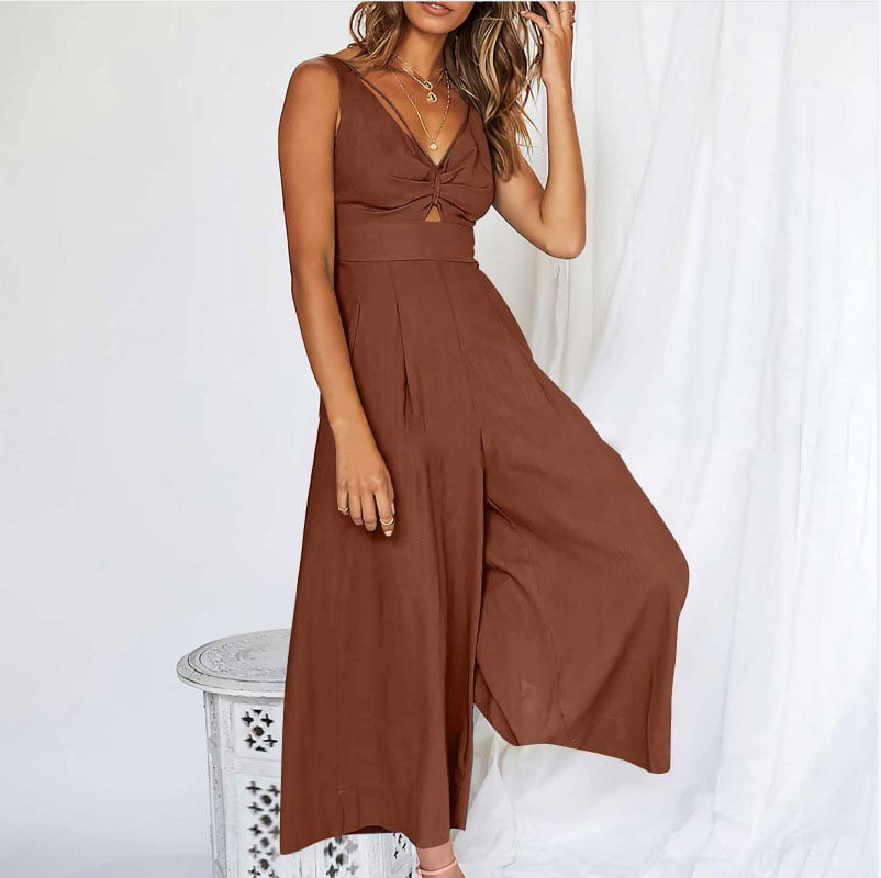 V Neck Cutout High-Waist Jumpsuits(Buy 2 free shipping)