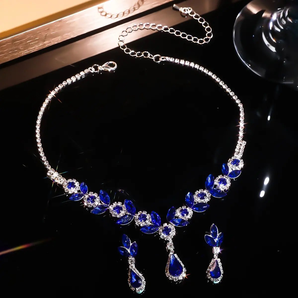 💎New diamond teardrop necklace and earrings set