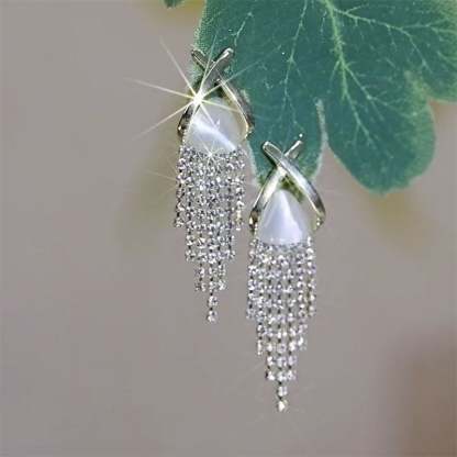 s925 silver needle cat's eye stone full diamond tassel earrings light luxury high-end new popular niche design earrings
