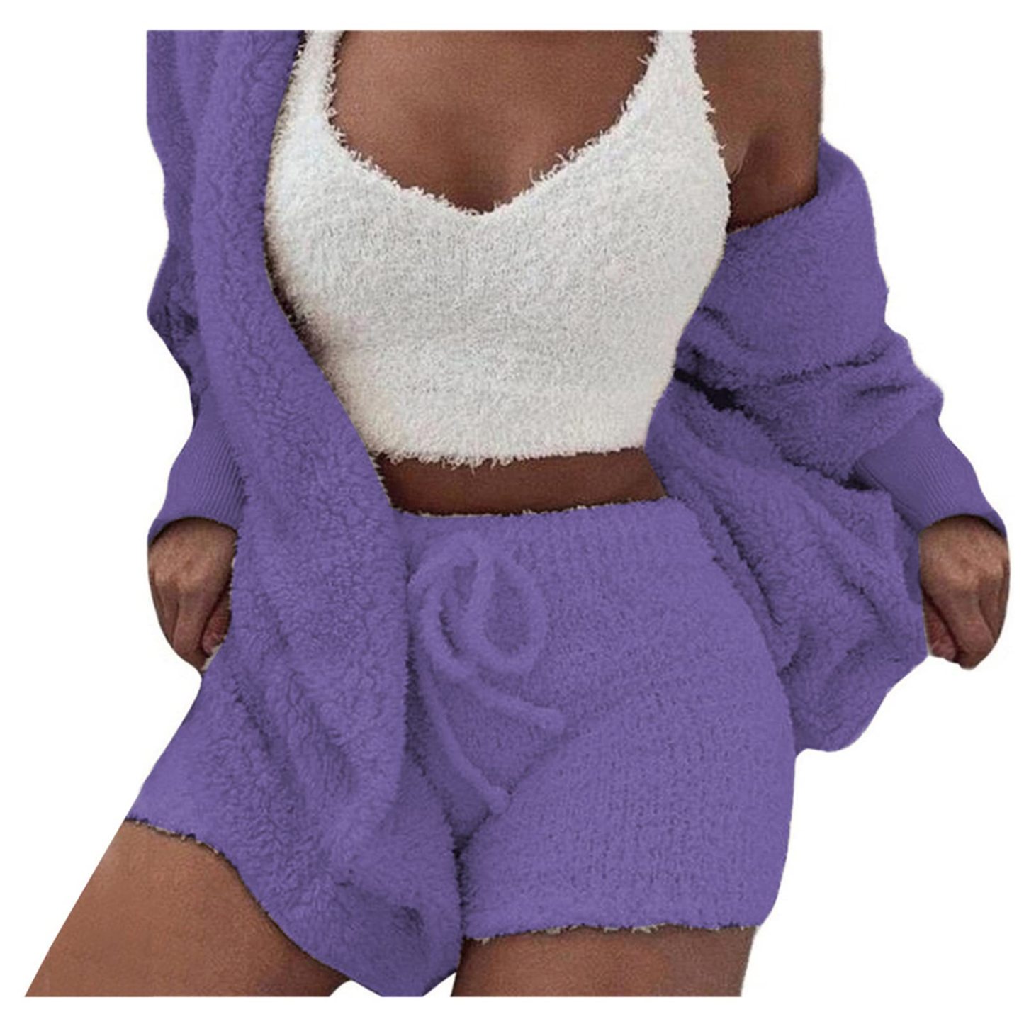 Womens Sexy Fuzzy 3 Piece Outfits Pajamas Loungewear