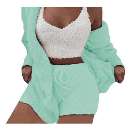 Womens Sexy Fuzzy 3 Piece Outfits Pajamas Loungewear