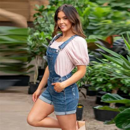 Denim Overall High Rise Shorts