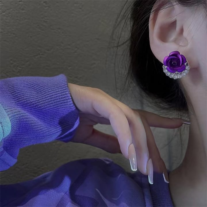 🌹Diamond Rose Earrings Floral Blooming 3D Carved