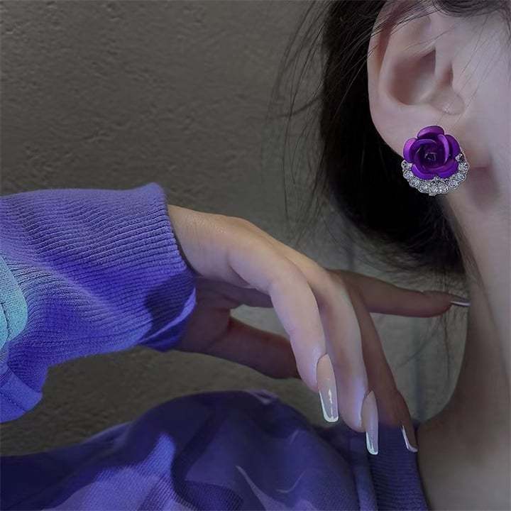 🌹Diamond Rose Earrings Floral Blooming 3D Carved