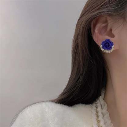 🌹Diamond Rose Earrings Floral Blooming 3D Carved