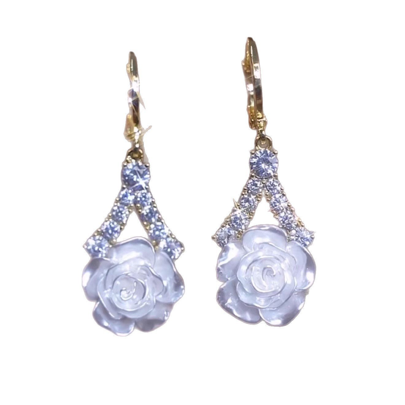 Light luxury fashion white camellia earrings temperament