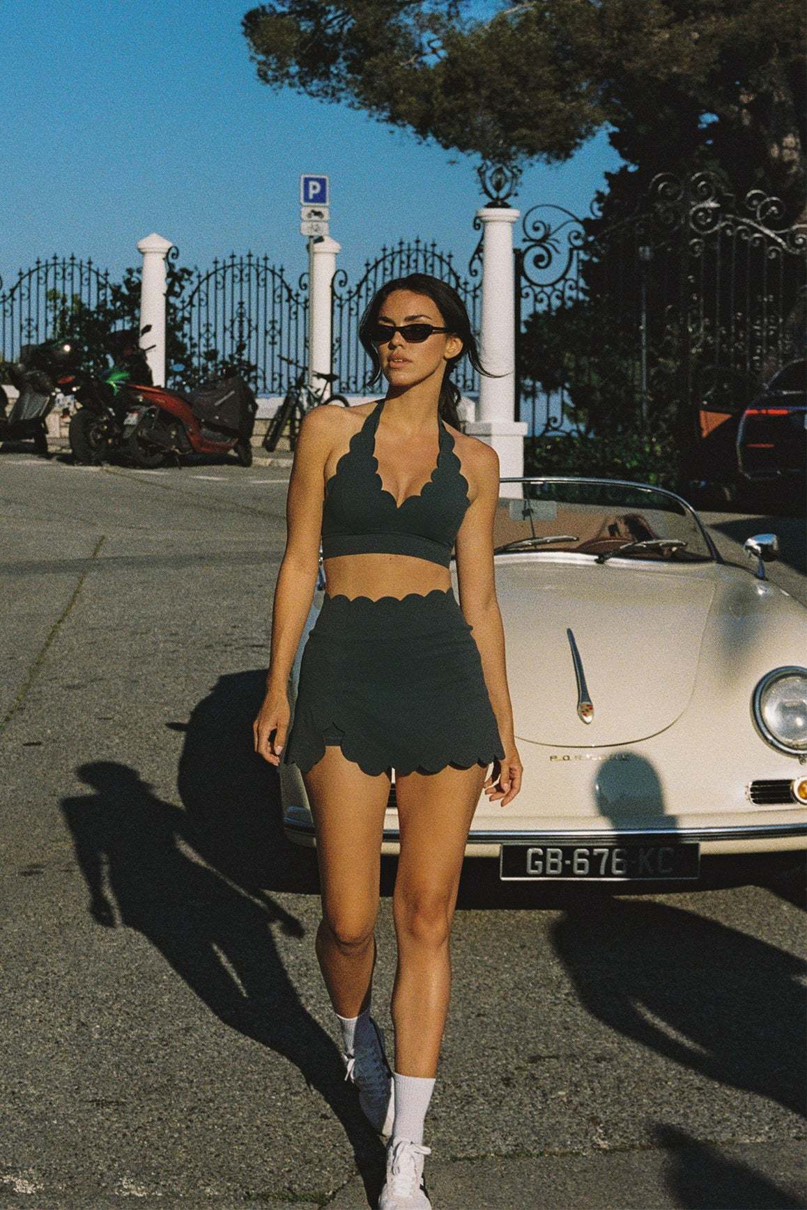 High-Waist Scallop Split Front Skirt