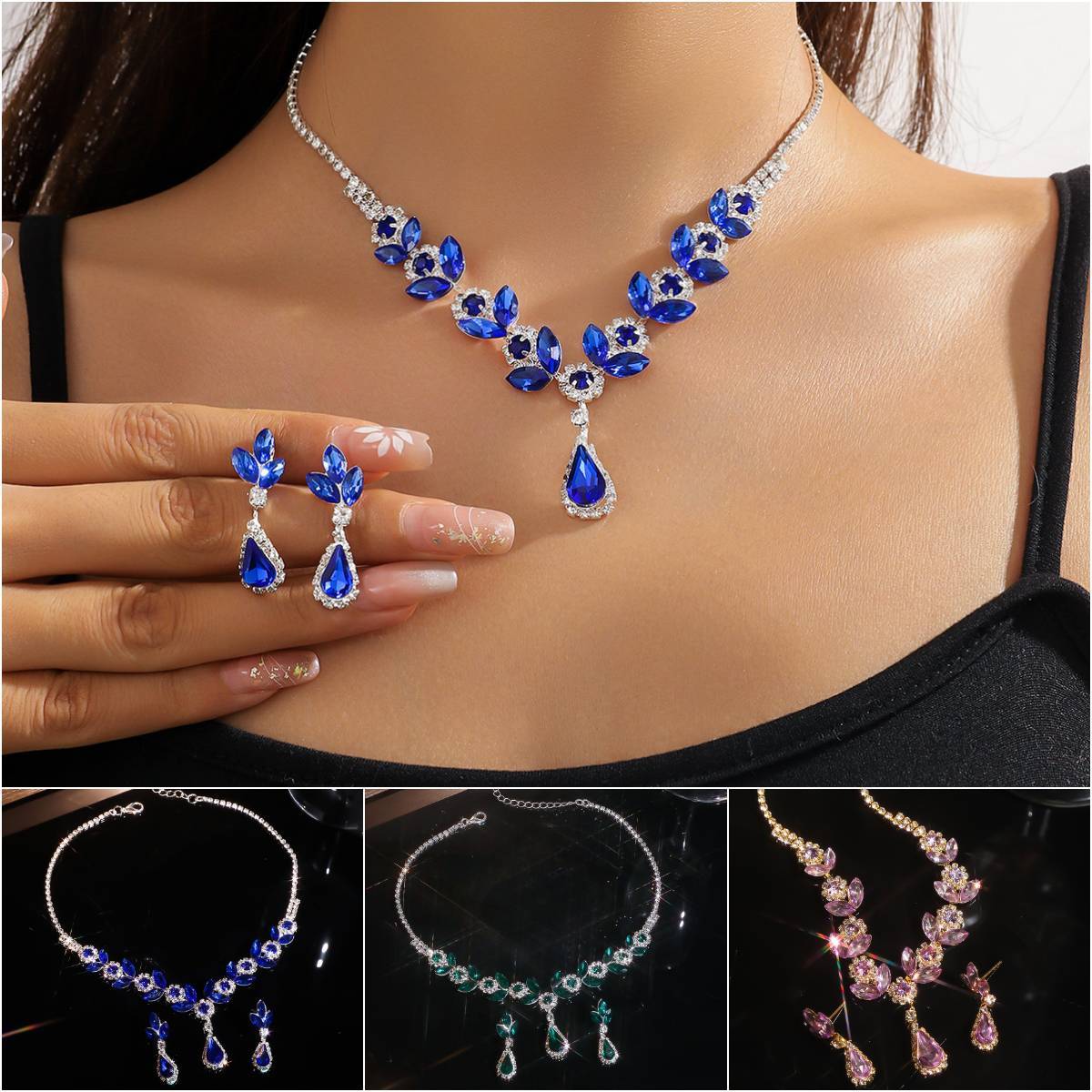 💎New diamond teardrop necklace and earrings set