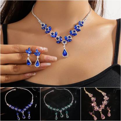 💎New diamond teardrop necklace and earrings set