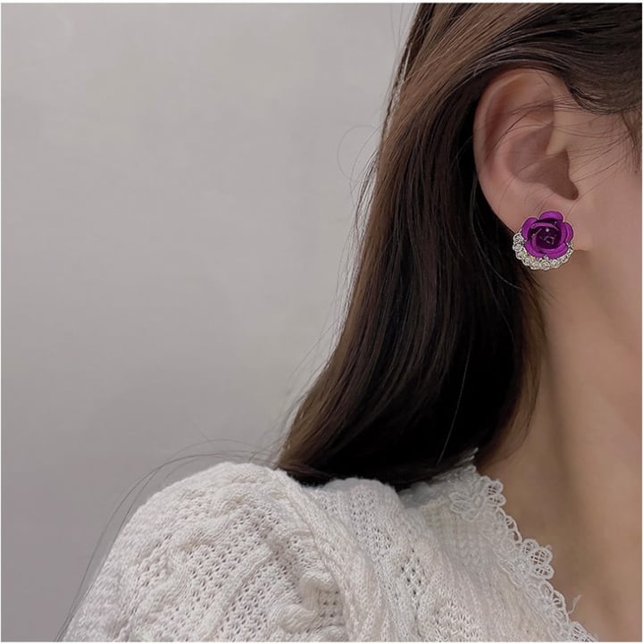 🌹Diamond Rose Earrings Floral Blooming 3D Carved