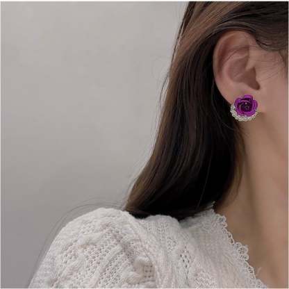 🌹Diamond Rose Earrings Floral Blooming 3D Carved