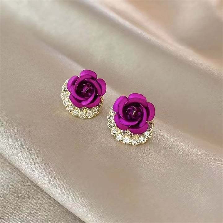 🌹Diamond Rose Earrings Floral Blooming 3D Carved