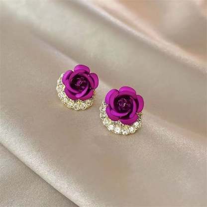 🌹Diamond Rose Earrings Floral Blooming 3D Carved