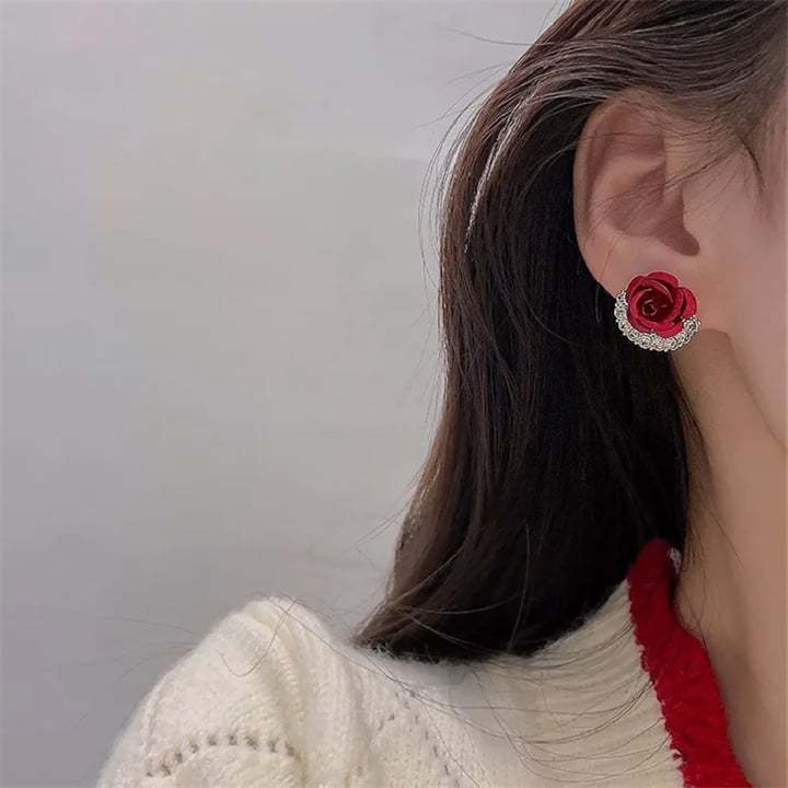 🌹Diamond Rose Earrings Floral Blooming 3D Carved