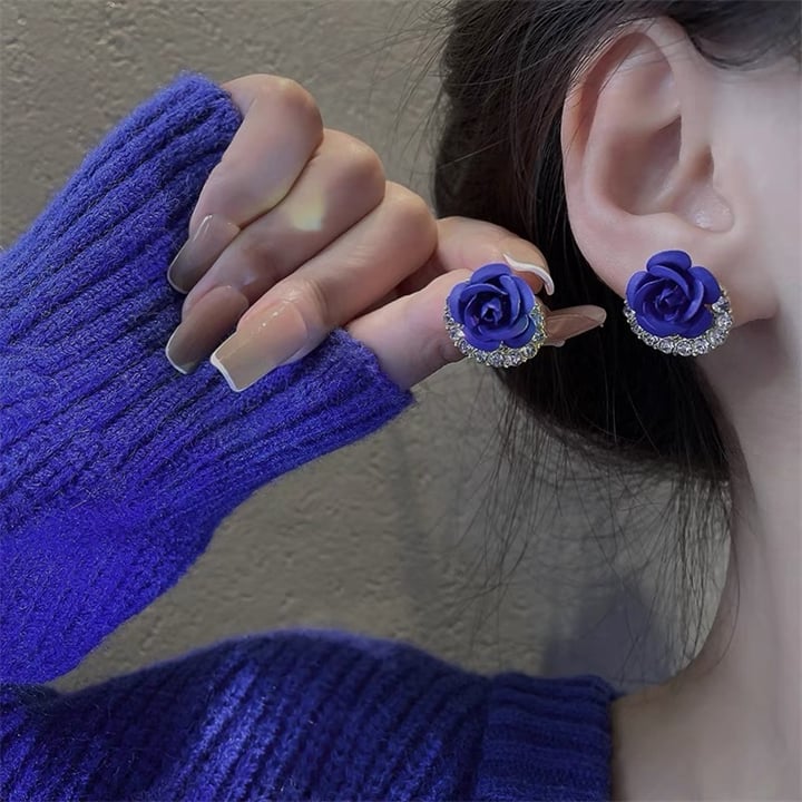 🌹Diamond Rose Earrings Floral Blooming 3D Carved