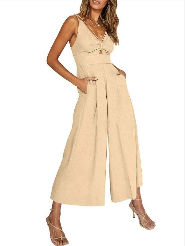 V Neck Cutout High-Waist Jumpsuits(Buy 2 free shipping)