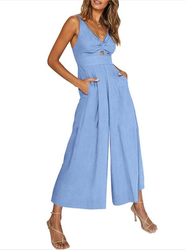 V Neck Cutout High-Waist Jumpsuits(Buy 2 free shipping)