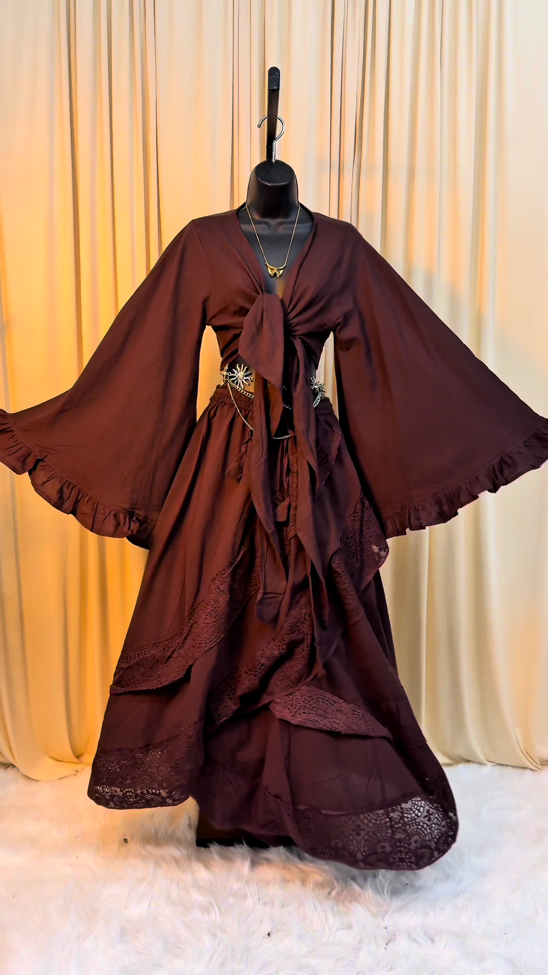 Boho Cotton Lace Maxi Skirt Set