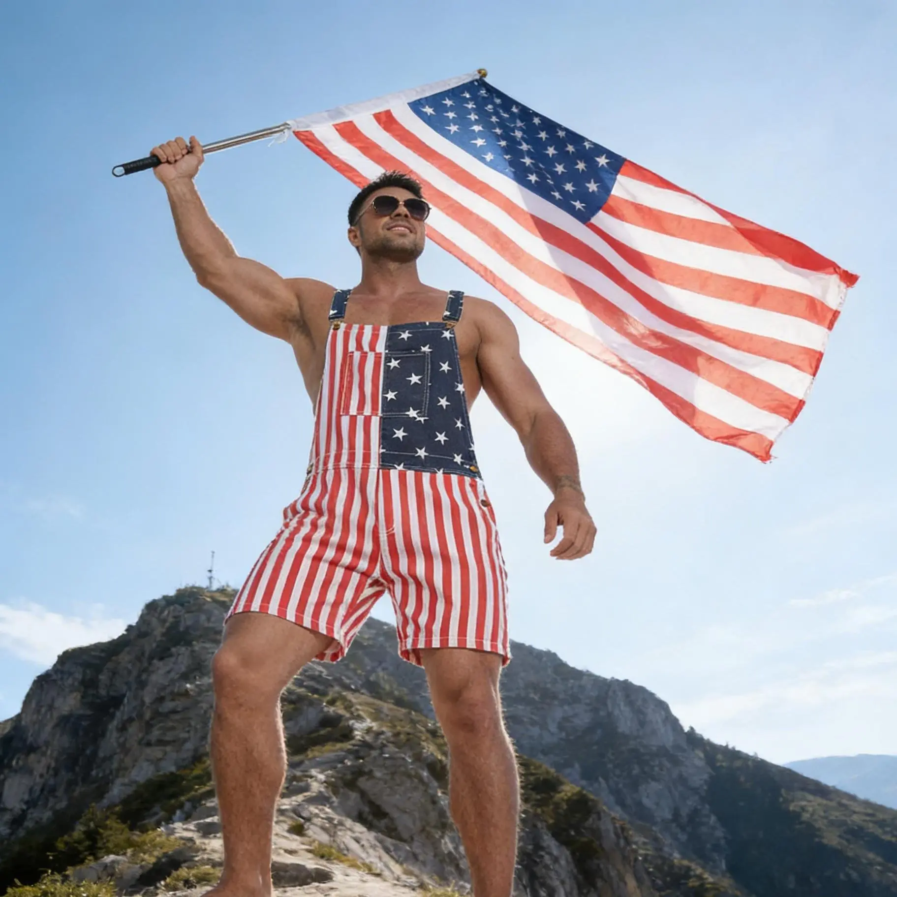 4th of July American Flag Overalls Shorts