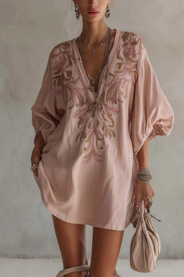 Bohemia Printed V-Neck Resort Mini Dress