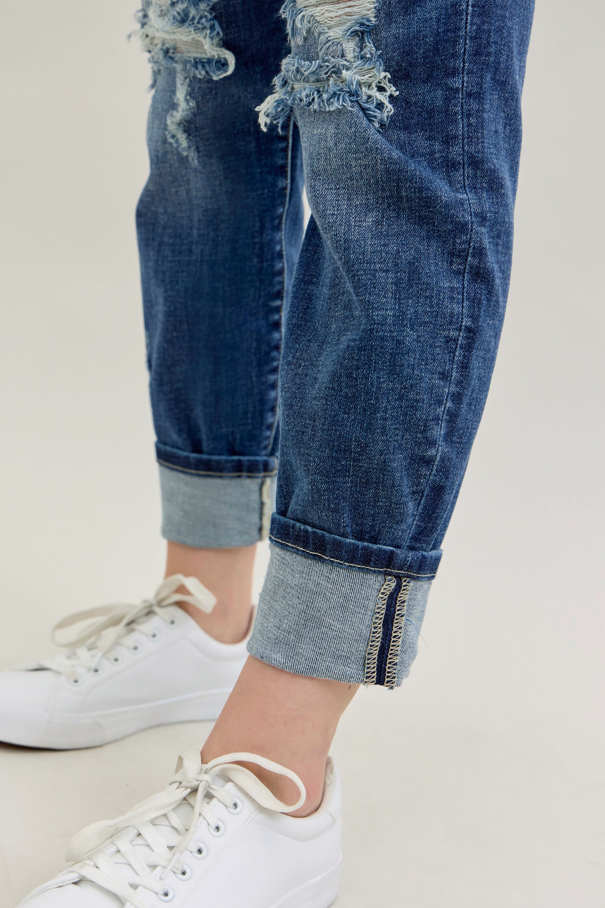 Mid-Rise Destroyed Cuffed Boyfriend Skinny Jeans
