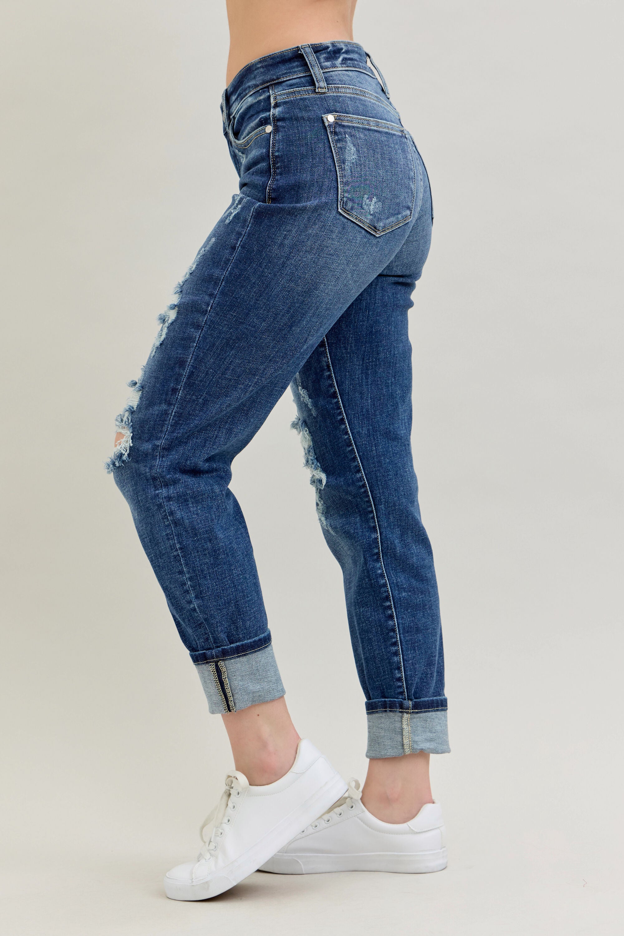 Mid-Rise Destroyed Cuffed Boyfriend Skinny Jeans