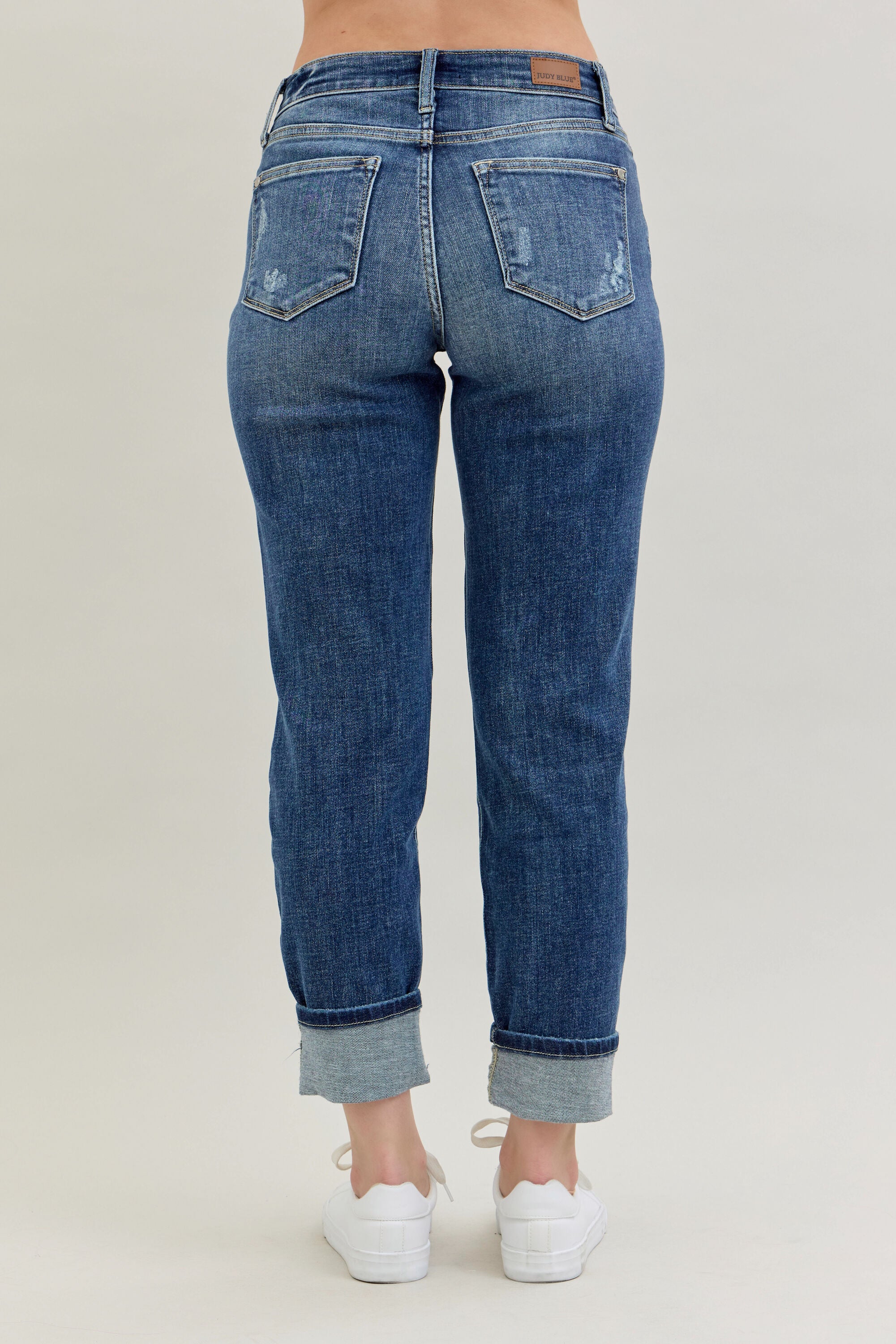 Mid-Rise Destroyed Cuffed Boyfriend Skinny Jeans