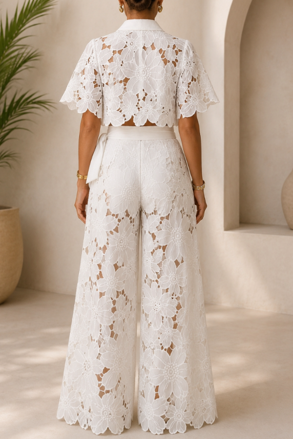 Fashion Hollow Lace Two-piece Set