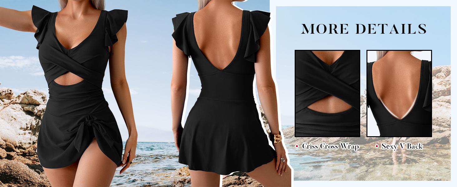 B2LOVER One Piece Swimdress Swimsuit for Women Tummy Control Ruffle Swim Dress Skirt V Neck Cutout Wrap Bathing Suit B2LOVER One Piece Swimdress Swimsuit for Women Tummy Control Ruffle Swim Dress Skirt V Neck Cutout Wrap Bathing Suit