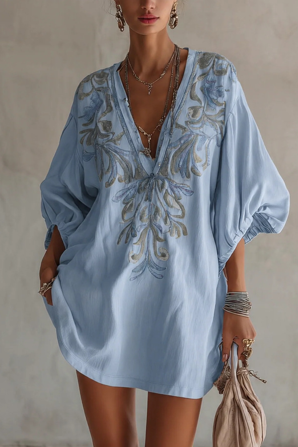 Bohemia Printed V-Neck Resort Mini Dress