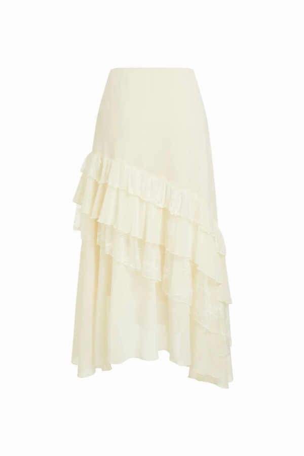Lace-panelled Midi Skirt With Ruffled Hem