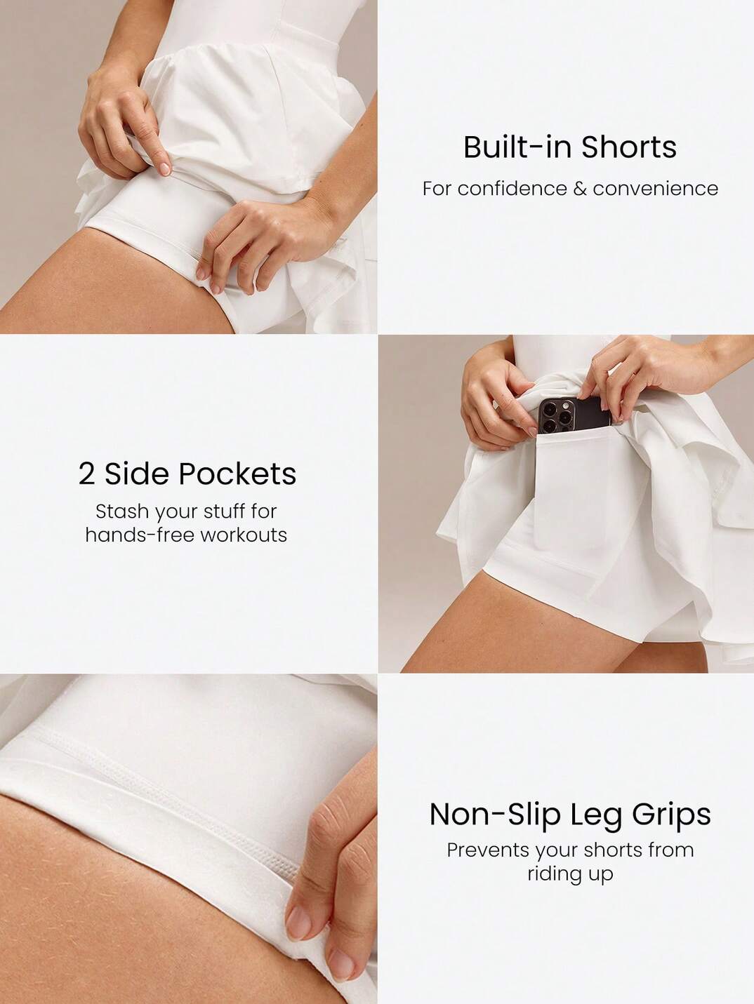 Soft Quick-Dry Removable Cups Built-In Shorts Side Pockets Squareneck Cutout Back Tiered Tennis Dress 