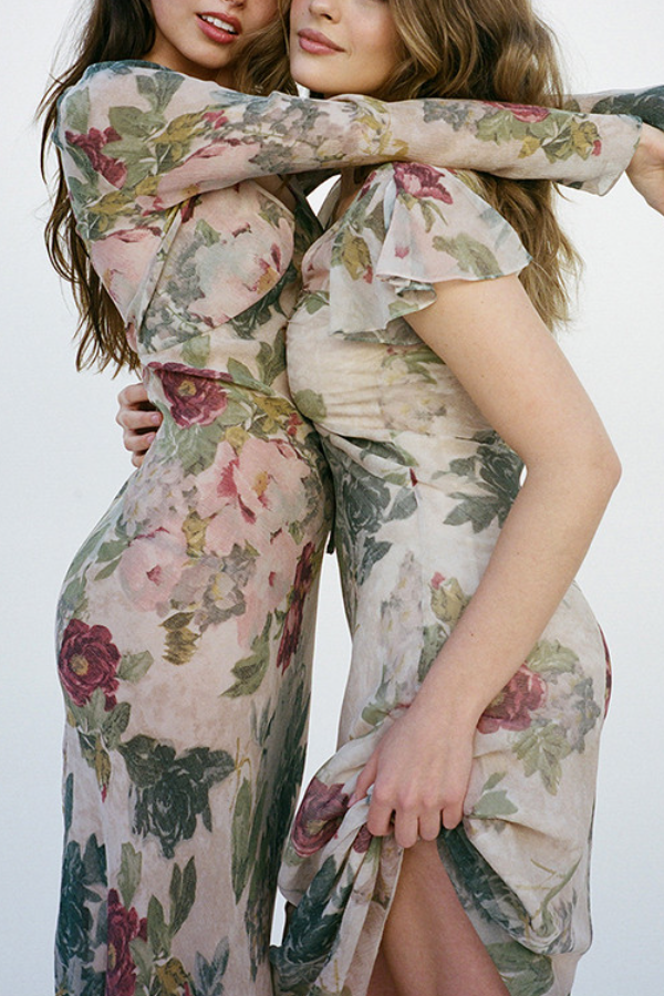 Sheer Crepe Tea-length Dress