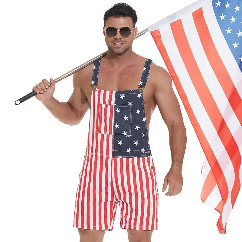4th of July American Flag Overalls Shorts