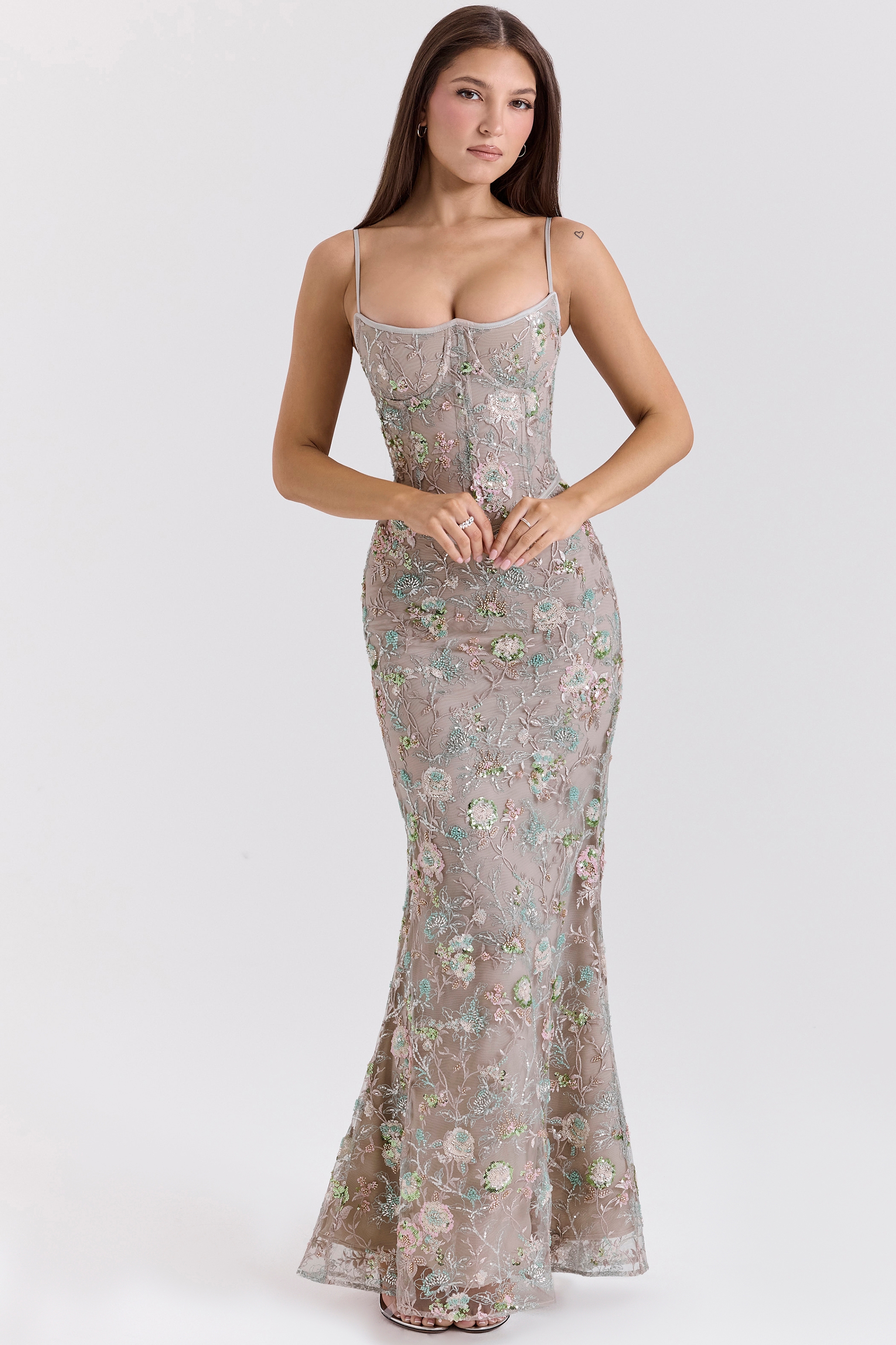 Hand Beaded Embellished Corset Maxi Dress