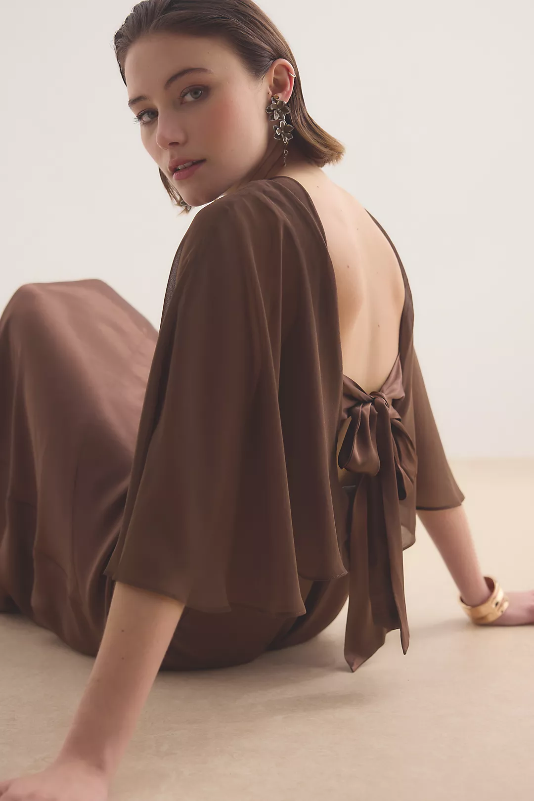Shawl-style Satin Midi Dress