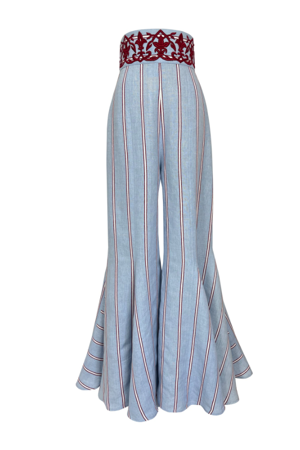 Women's Striped Embroidered Mermaid Trouser Bottoms