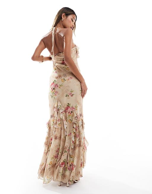 Mesh Detail Animal Print Maxi Dress