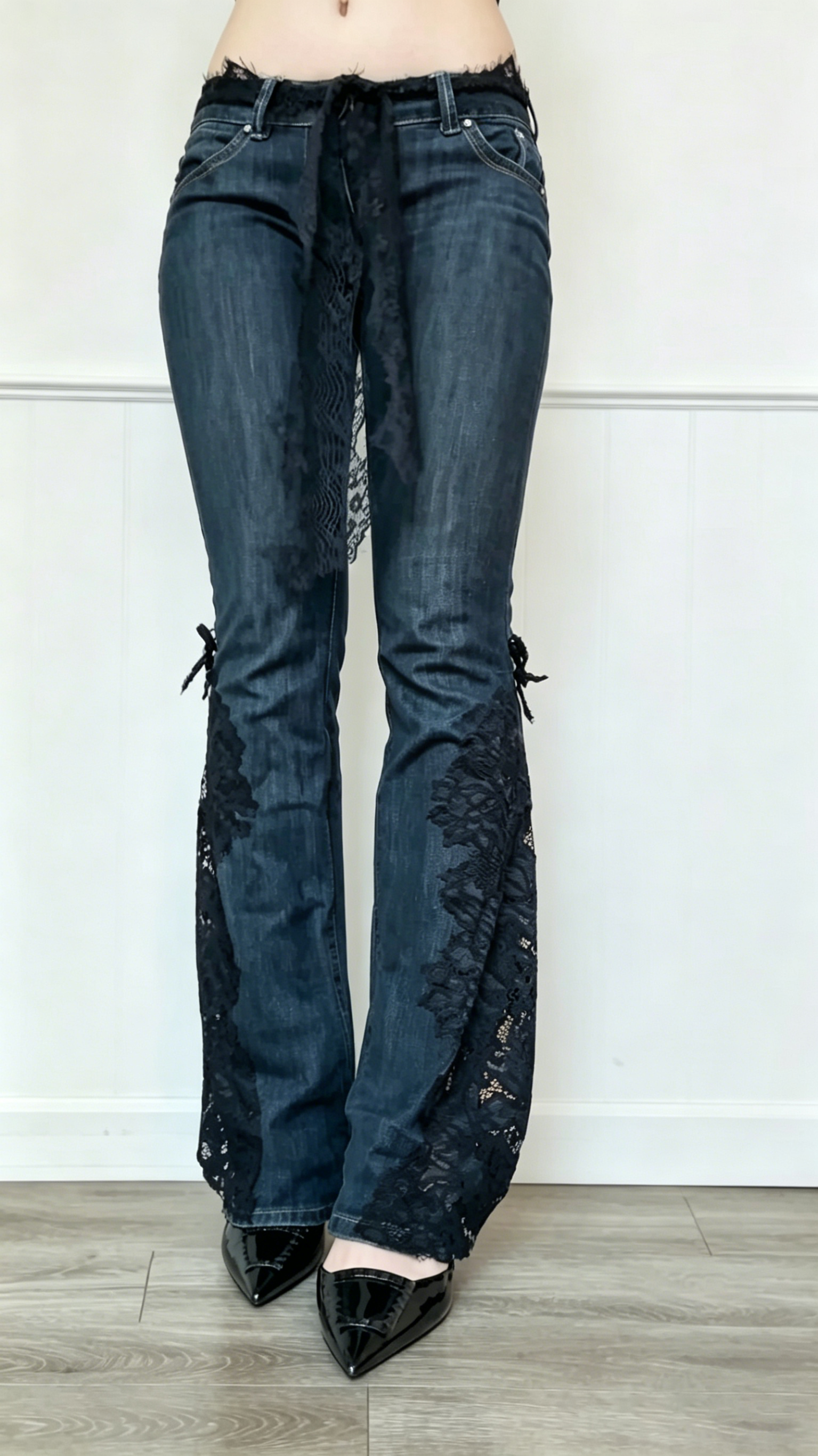 Lace-Inset Flare Jeans