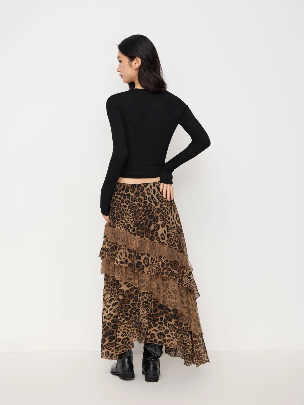 Lace-panelled Midi Skirt With Ruffled Hem