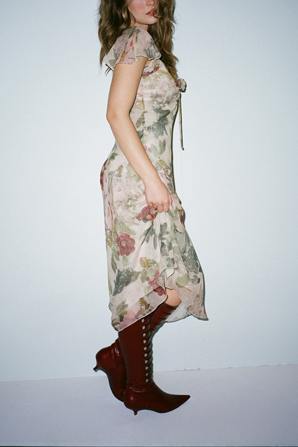 Sheer Crepe Tea-length Dress