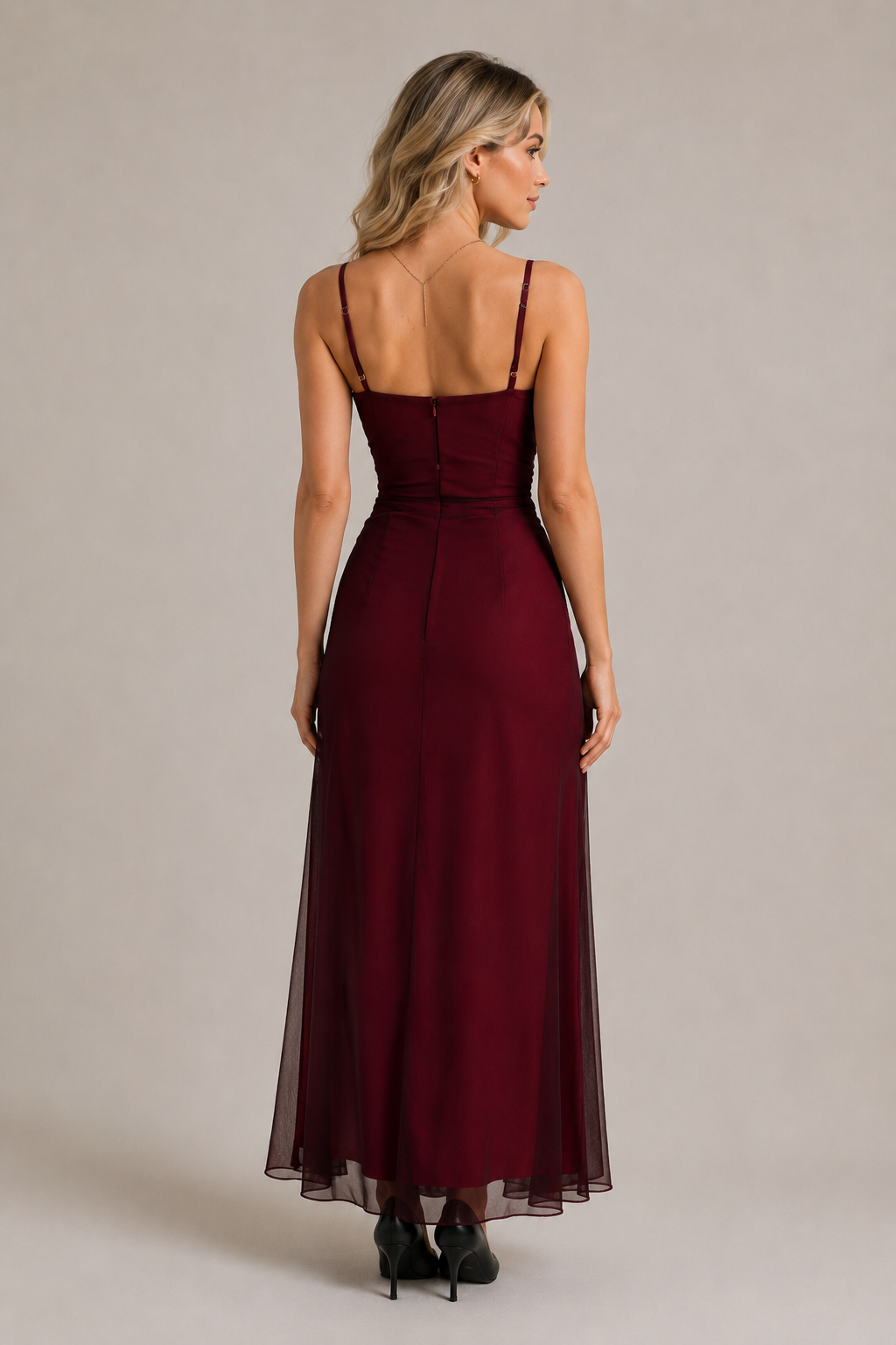 🔥 Limited-Time Sale | Midnight Merlot Mesh Dress