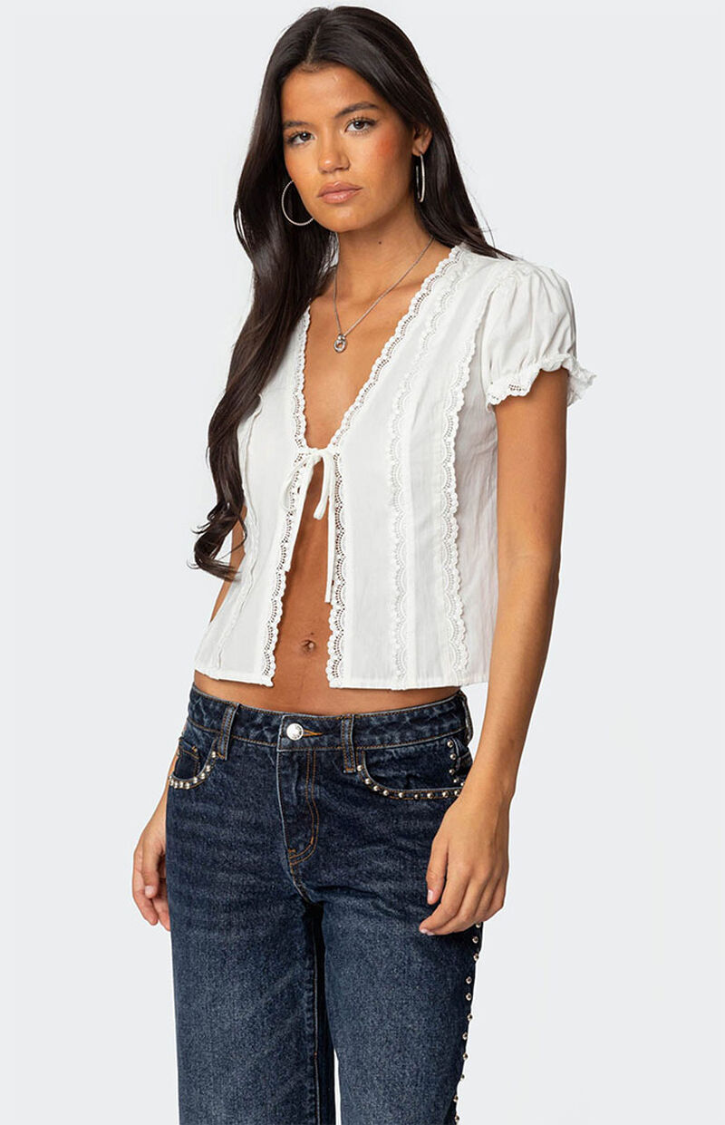 Edikted Cotton Lacey Tie Front Top