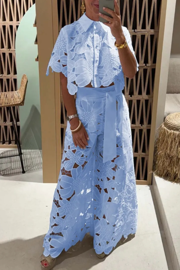 Fashion Hollow Lace Two-piece Set