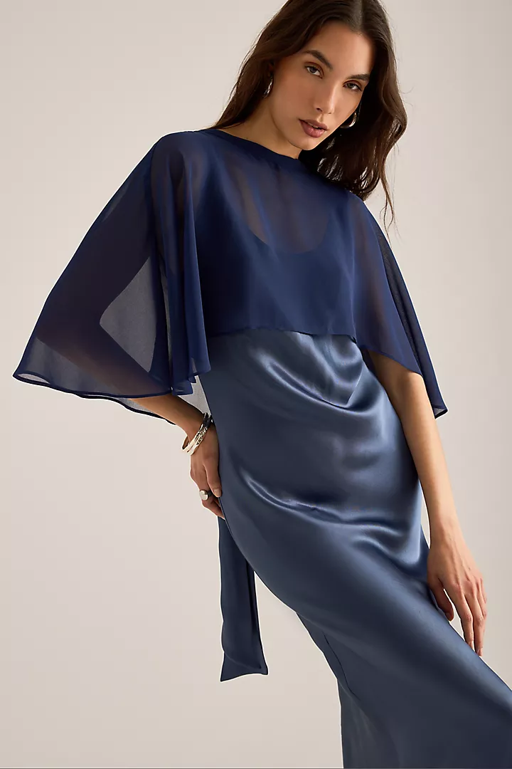 Shawl-style Satin Midi Dress