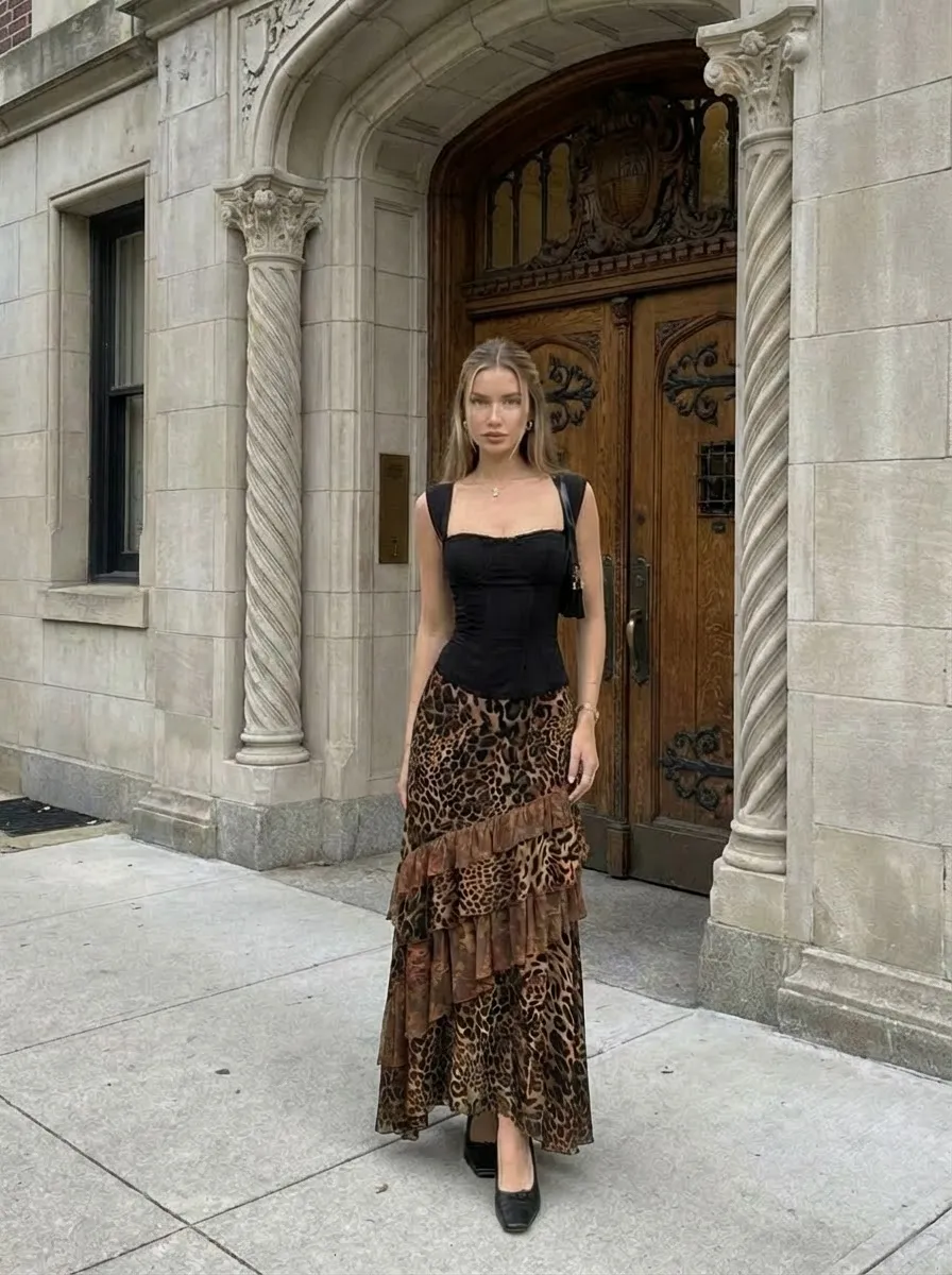 Lace-panelled Midi Skirt With Ruffled Hem