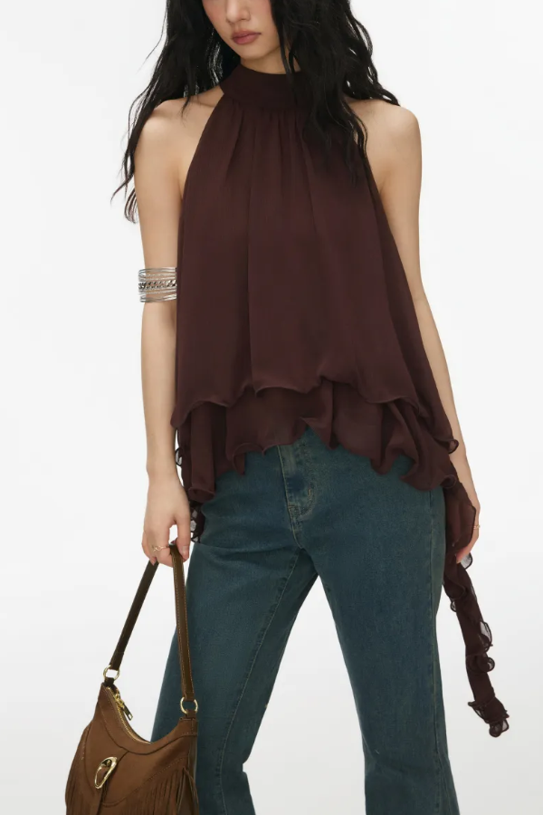 Chiffon Neck Ruffle Top